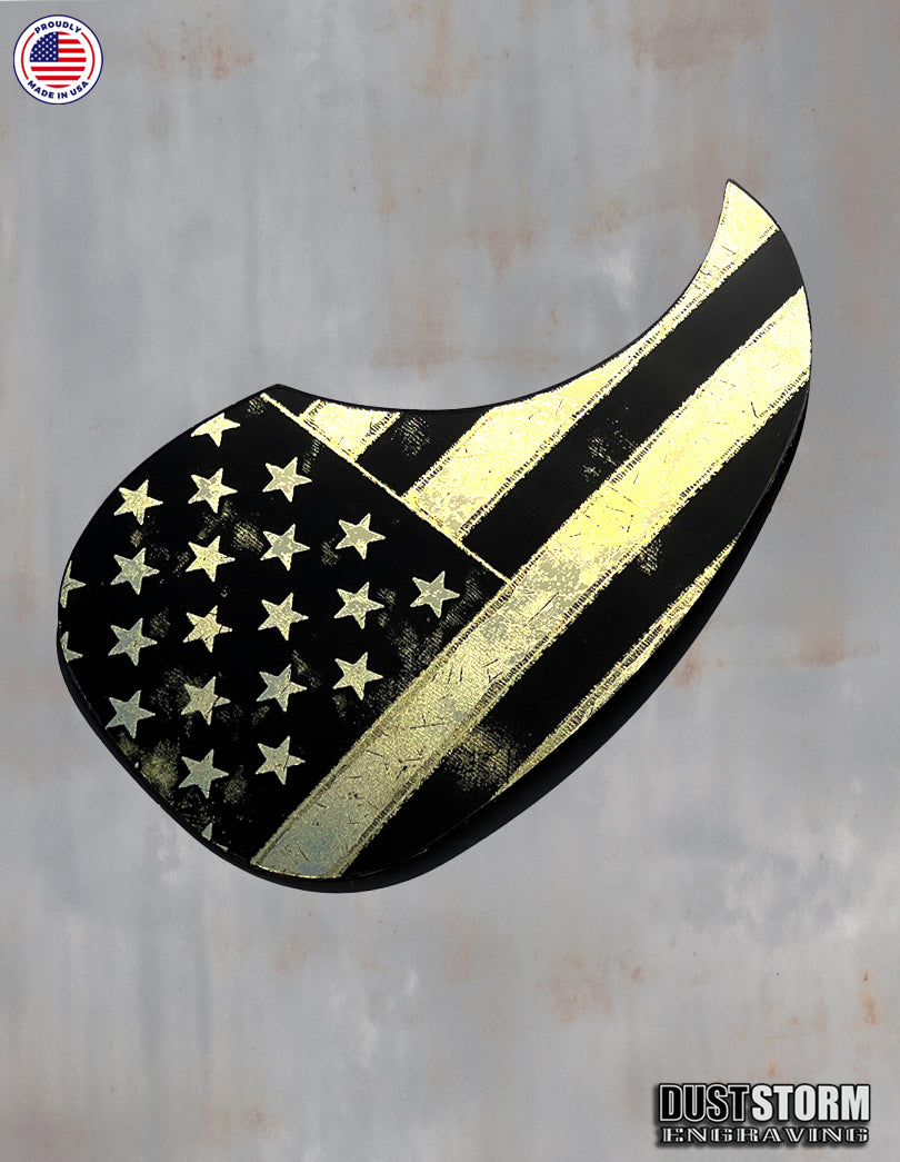 American Flag Acoustic Pickguard – Gold Acrylic Mirror, Laser Engraved, Fits Martin D28 Style Guitars