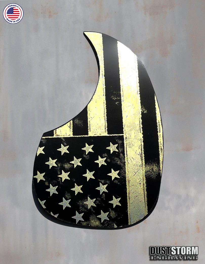 American Flag Acoustic Pickguard – Gold Acrylic Mirror, Laser Engraved, Fits Martin D28 Style Guitars