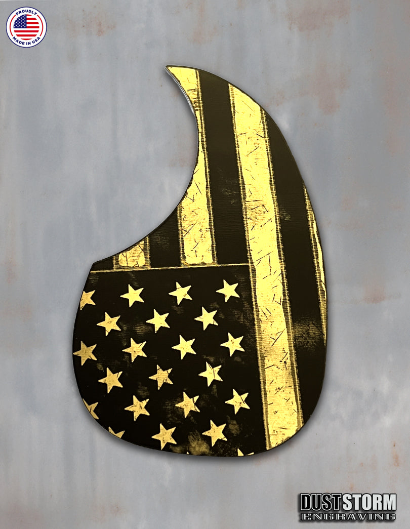 American Flag Acoustic Pickguard – Gold Acrylic Mirror, Laser Engraved, Fits Martin D28 Style Guitars