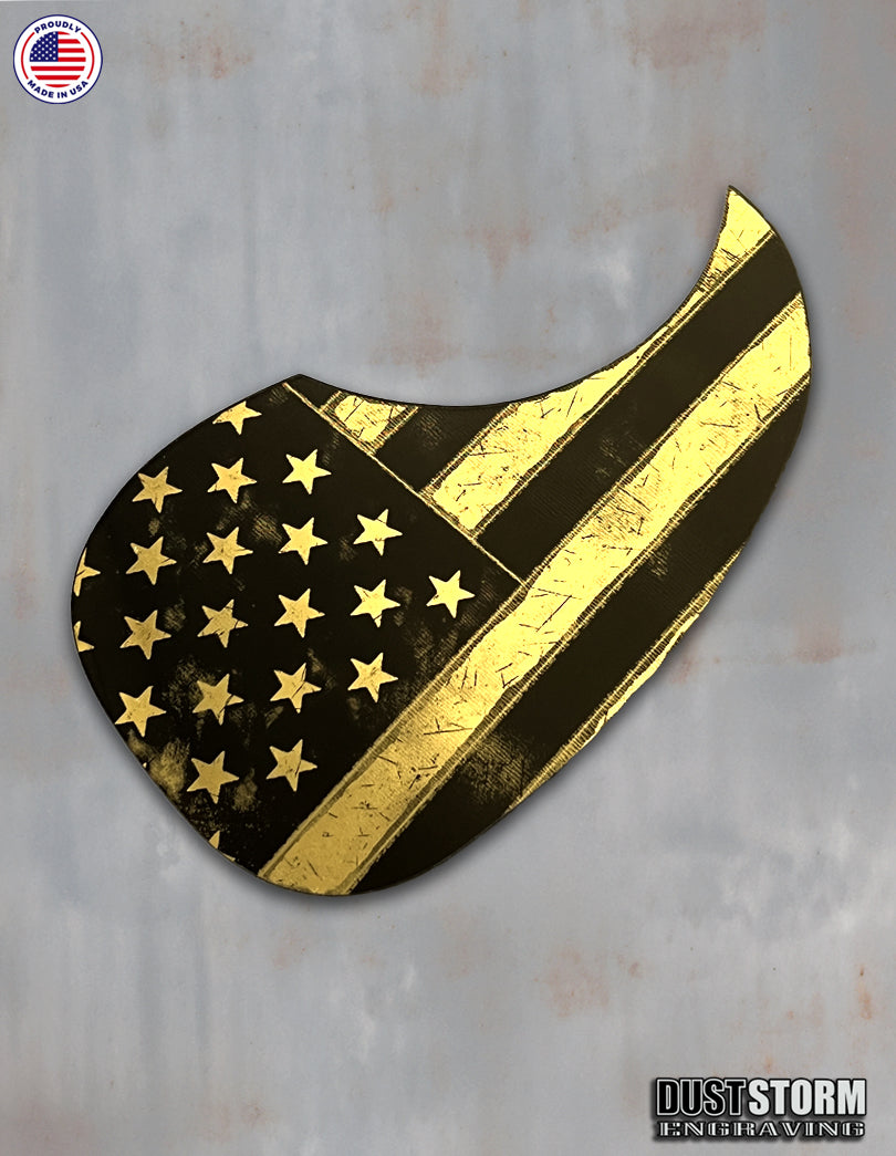 American Flag Acoustic Pickguard – Gold Acrylic Mirror, Laser Engraved, Fits Martin D28 Style Guitars