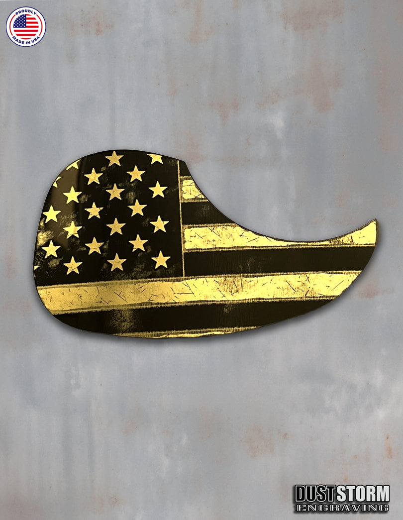 American Flag Acoustic Pickguard – Gold Acrylic Mirror, Laser Engraved, Fits Martin D28 Style Guitars