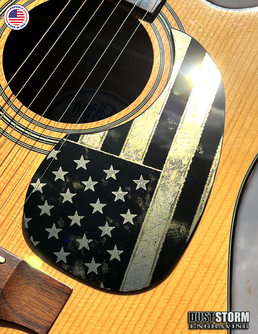 American Flag Acoustic Pickguard – Gold Acrylic Mirror, Laser Engraved, Fits Martin D28 Style Guitars