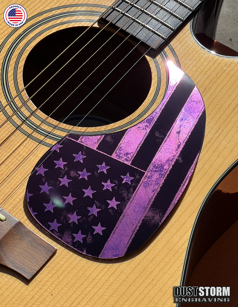 American Flag Acoustic Pickguard – Pink Acrylic Mirror, Laser Engraved, Fits Martin D28 Style Guitars