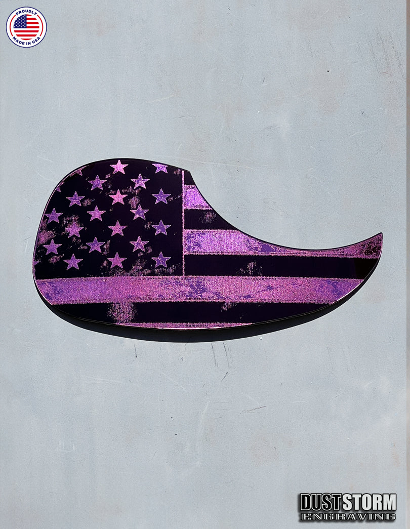 American Flag Acoustic Pickguard – Pink Acrylic Mirror, Laser Engraved, Fits Martin D28 Style Guitars