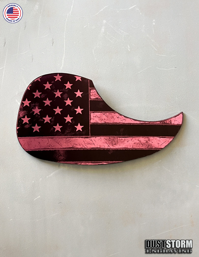 American Flag Acoustic Pickguard – Pink Acrylic Mirror, Laser Engraved, Fits Martin D28 Style Guitars