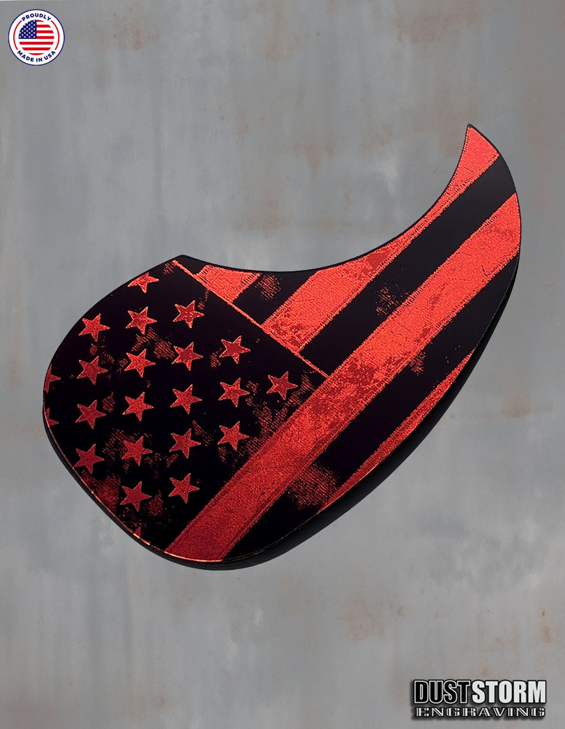 American Flag Acoustic Pickguard – Red Acrylic Mirror, Laser Engraved, Fits Martin D28 Style Guitars