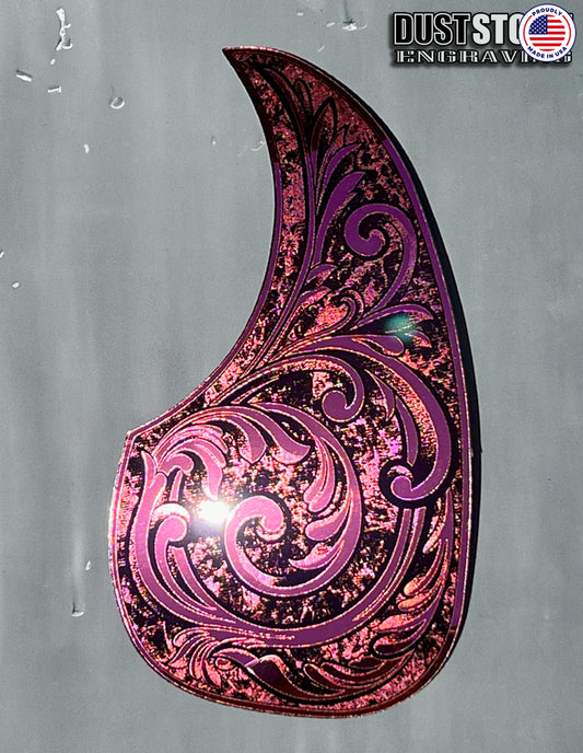 Acoustic Guitar Pickguard Laser Engraved Pink Acrylic Mirror for Martin D28 Style Guitar
