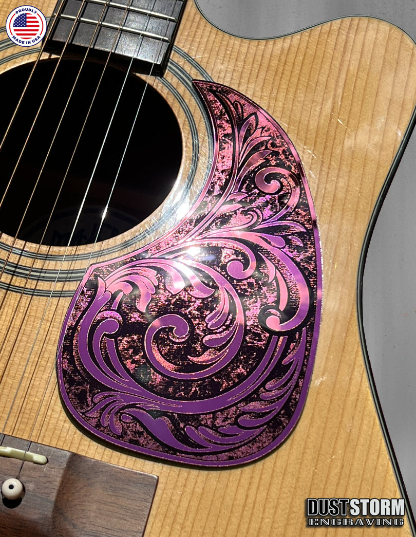 Acoustic Guitar Pickguard Laser Engraved Pink Acrylic Mirror for Martin D28 Style Guitar