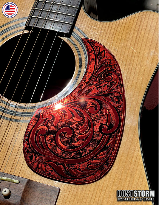 Acoustic Guitar Pickguard Laser Engraved Red Acrylic Mirror for Martin D28 Style Guitar