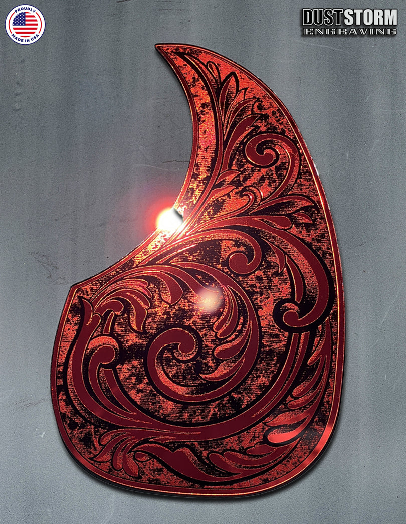 Acoustic Guitar Pickguard Laser Engraved Red Acrylic Mirror for Martin D28 Style Guitar