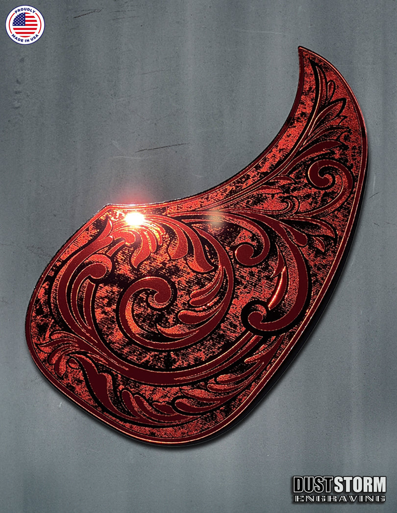 Acoustic Guitar Pickguard Laser Engraved Red Acrylic Mirror for Martin D28 Style Guitar