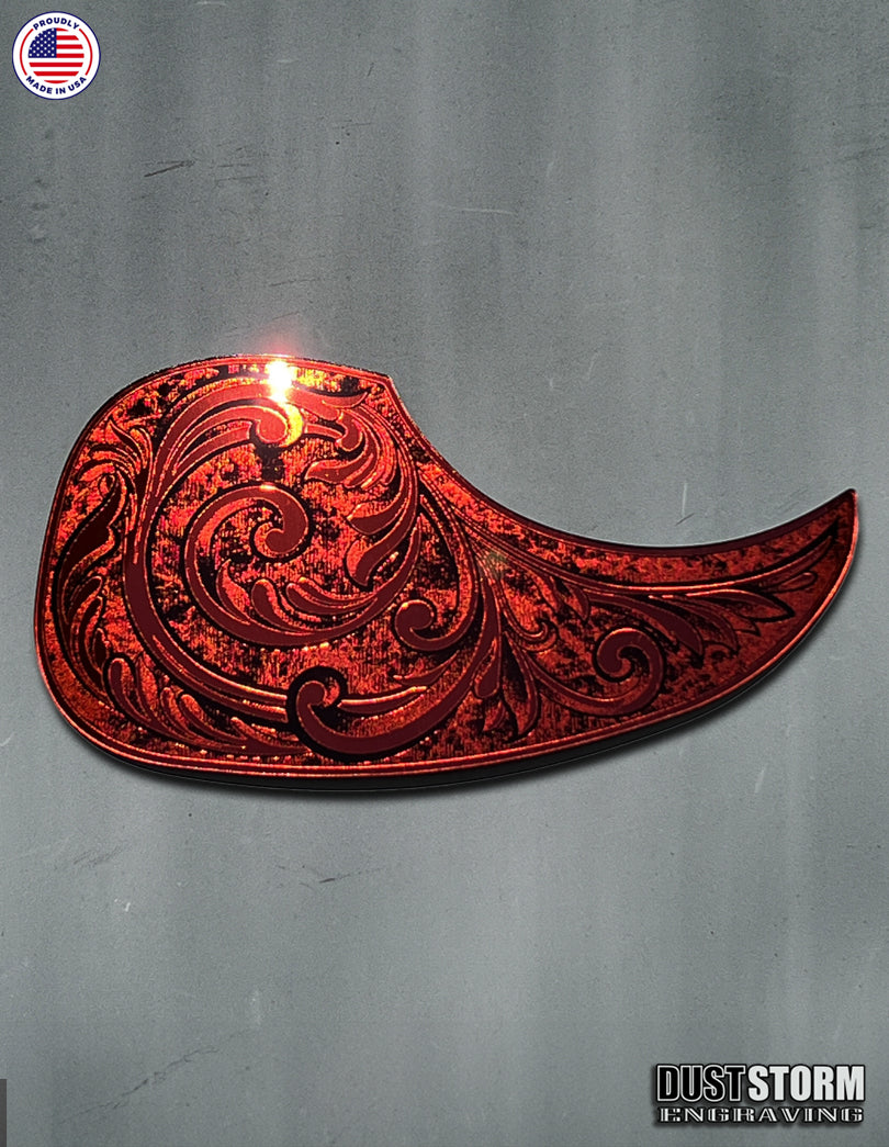 Acoustic Guitar Pickguard Laser Engraved Red Acrylic Mirror for Martin D28 Style Guitar