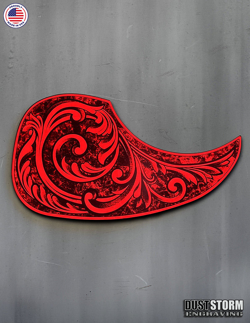 Acoustic Guitar Pickguard Laser Engraved Red Acrylic Mirror for Martin D28 Style Guitar