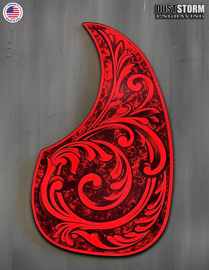 Acoustic Guitar Pickguard Laser Engraved Red Acrylic Mirror for Martin D28 Style Guitar