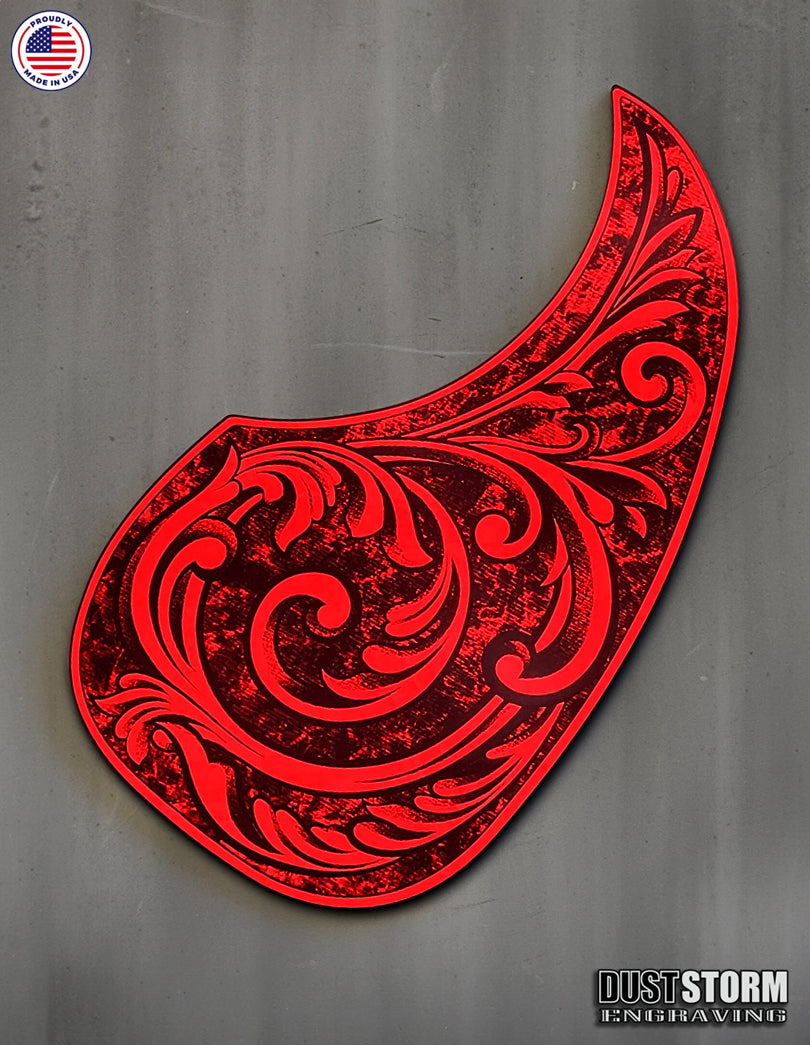 Acoustic Guitar Pickguard Laser Engraved Red Acrylic Mirror for Martin D28 Style Guitar