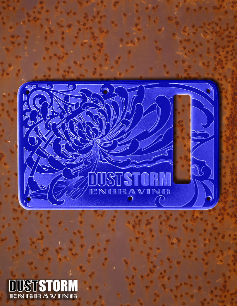 Black Sparkle XGP Stratocaster Style Laser Engraved Guitar Body with Solid Royal Blue Acrylic Pickguard and Tremolo Cover HSH, HSS, SSS Setups Available