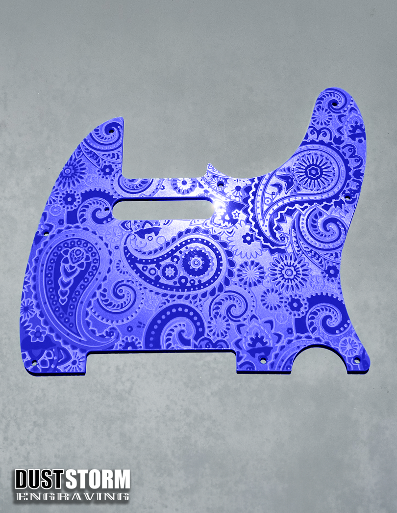Engraved 8 Hole Paisley Pickguard for Fender Telecaster in Glossy Acrylic 10 Solid Color Choices American/Mexican Tele Guitar Scratch Plate Standard or Humbucker Cut Available