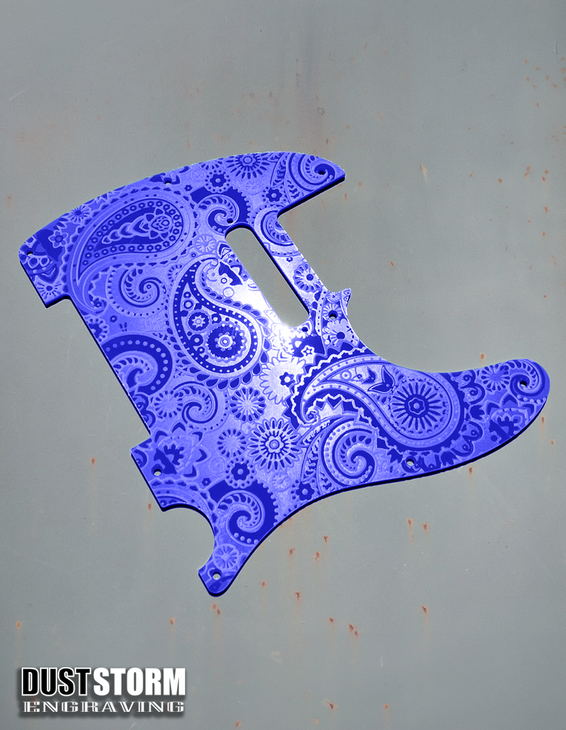 Engraved 8 Hole Paisley Pickguard for Fender Telecaster in Glossy Acrylic 10 Solid Color Choices American/Mexican Tele Guitar Scratch Plate Standard or Humbucker Cut Available