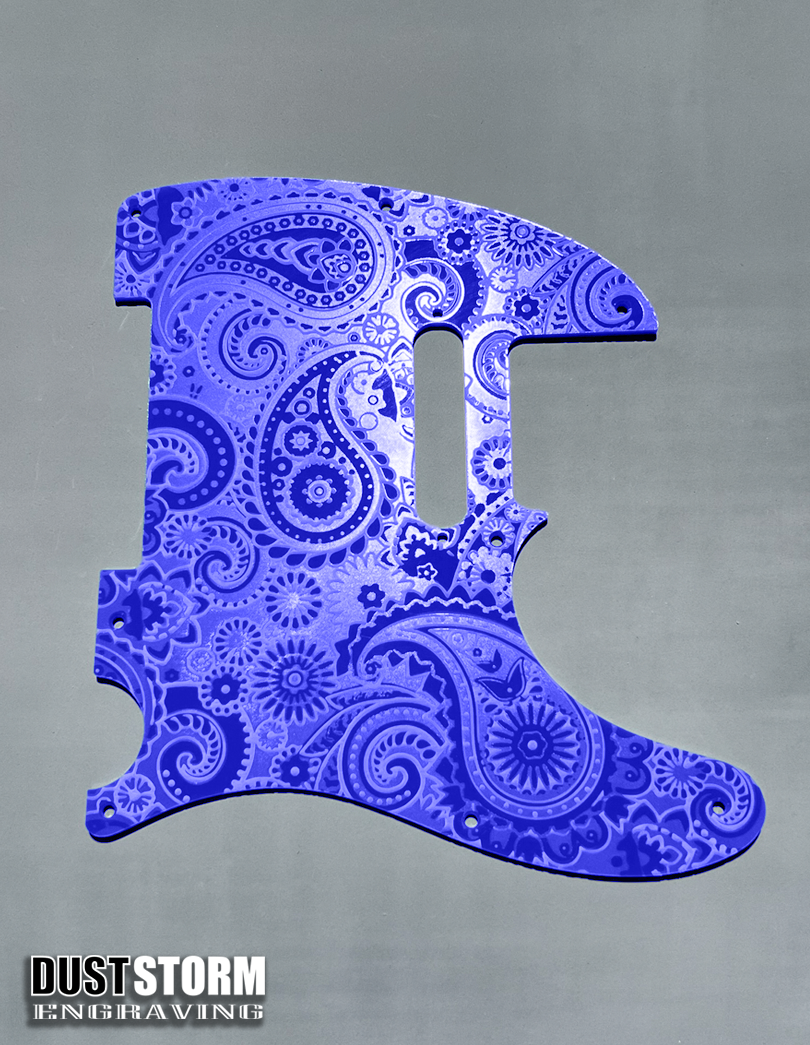 Engraved 8 Hole Paisley Pickguard for Fender Telecaster in Glossy Acrylic 10 Solid Color Choices American/Mexican Tele Guitar Scratch Plate Standard or Humbucker Cut Available