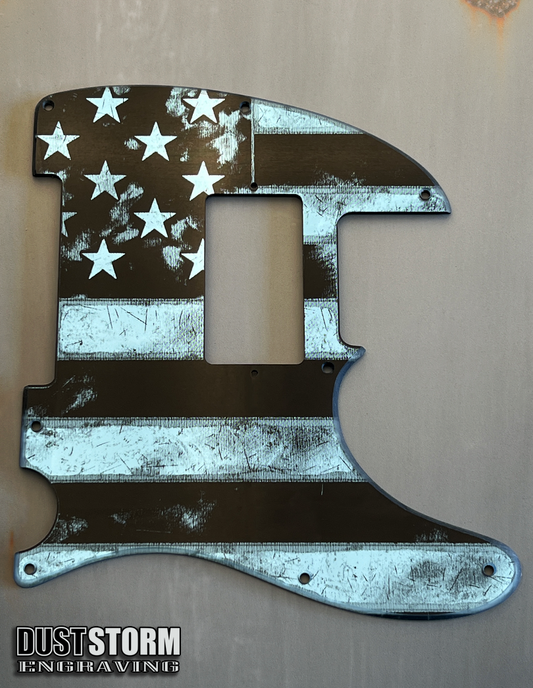 Engraved 8 Hole Pickguard for Fender Telecaster American Flag Blue Acrylic Mirror American/Mexican Tele Guitar Scratch Plate Humbucker or Standard Cut Available