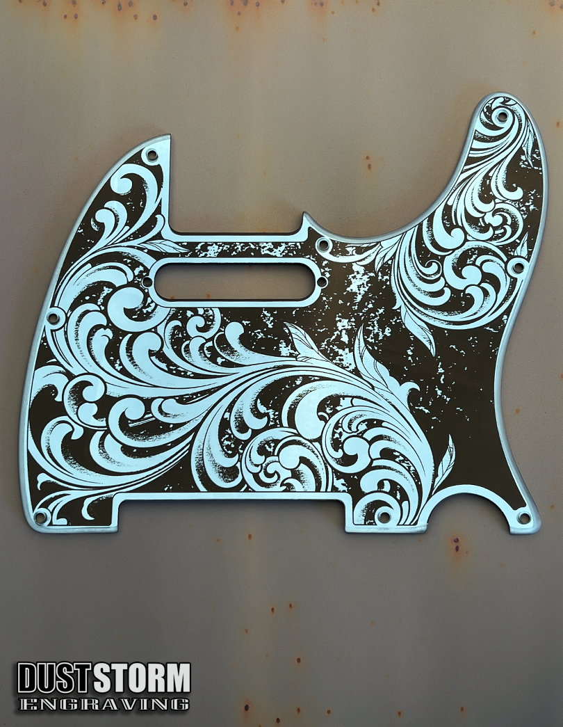Engraved 8 Hole Pickguard for Fender Telecaster in Blue Patina Acrylic Mirror American/Mexican Tele Guitar Scratch Plate Standard or Humbucker Cut Available