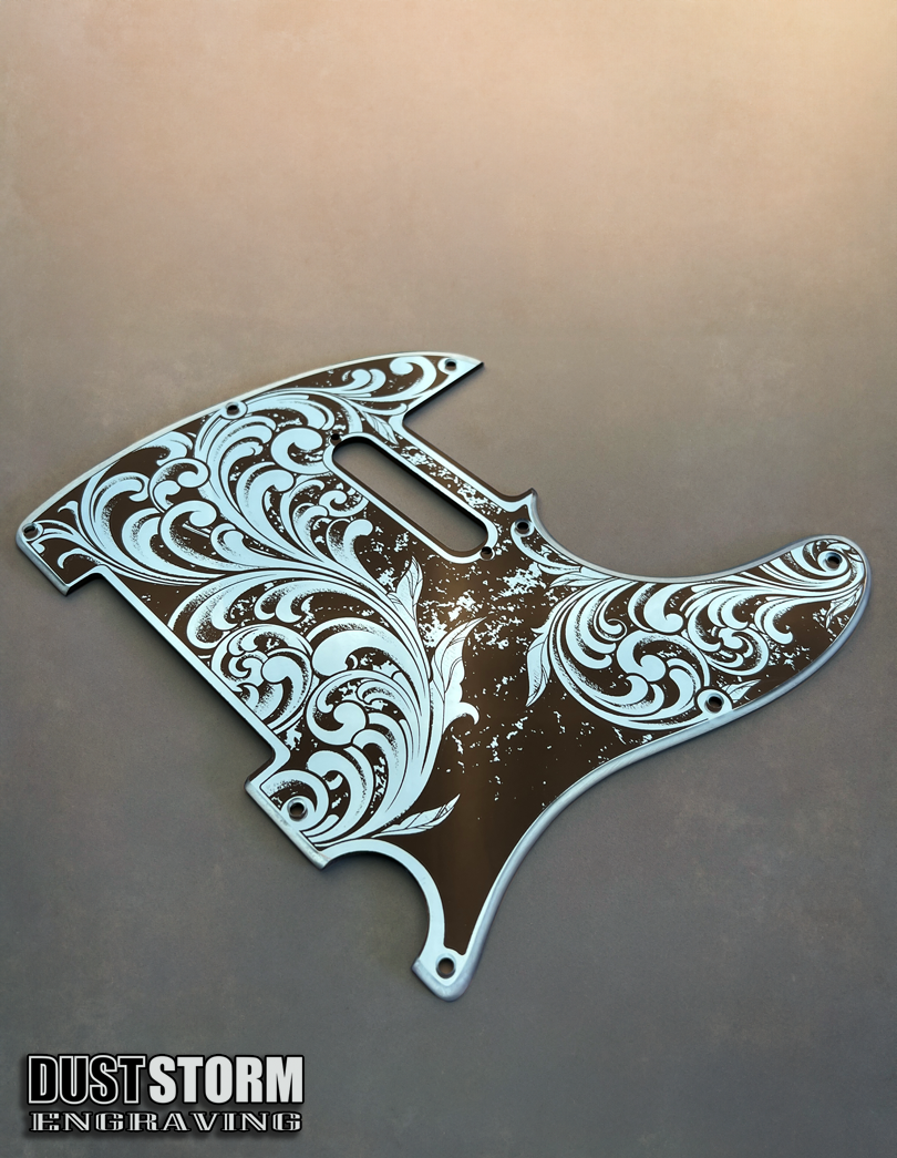 Engraved 8 Hole Pickguard for Fender Telecaster in Blue Patina Acrylic Mirror American/Mexican Tele Guitar Scratch Plate Standard or Humbucker Cut Available