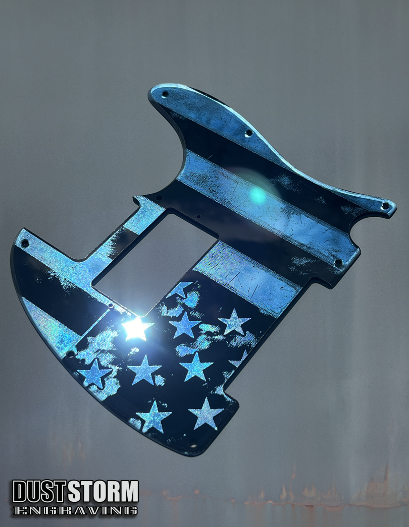 Engraved 8 Hole Pickguard for Fender Telecaster American Flag Blue Acrylic Mirror American/Mexican Tele Guitar Scratch Plate Humbucker or Standard Cut Available