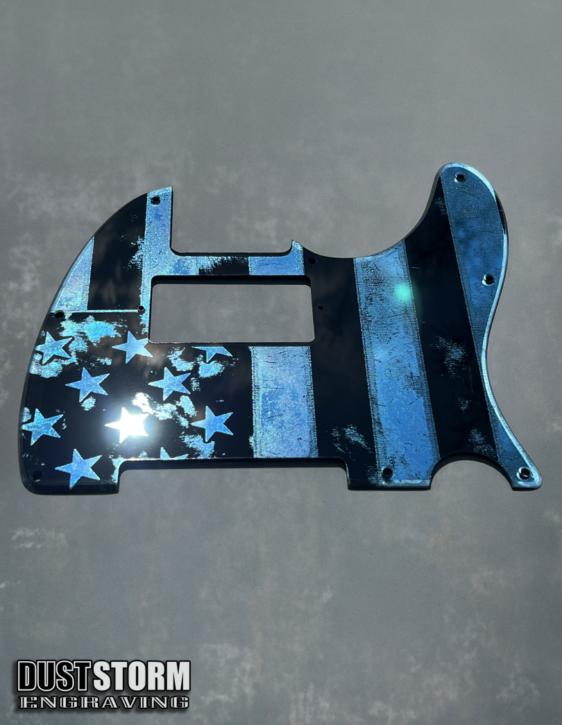 Engraved 8 Hole Pickguard for Fender Telecaster American Flag Blue Acrylic Mirror American/Mexican Tele Guitar Scratch Plate Humbucker or Standard Cut Available