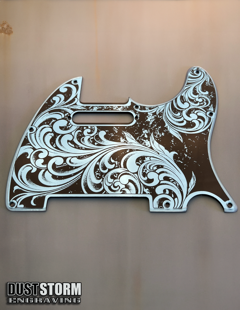 Engraved 8 Hole Pickguard for Fender Telecaster in Blue Patina Acrylic Mirror American/Mexican Tele Guitar Scratch Plate Standard or Humbucker Cut Available
