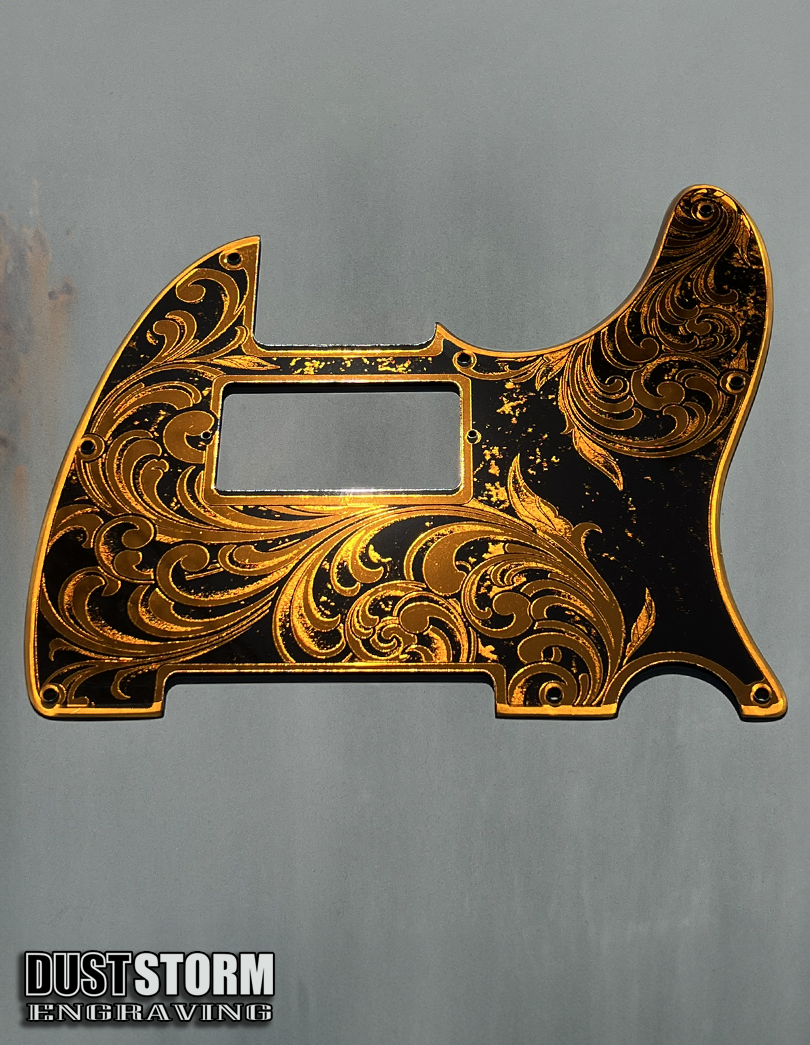Engraved 8 Hole Pickguard for Fender Telecaster in Burnt Orange Acrylic Mirror American/Mexican Tele Guitar Scratch Plate Humbucker or Standard Cut Available