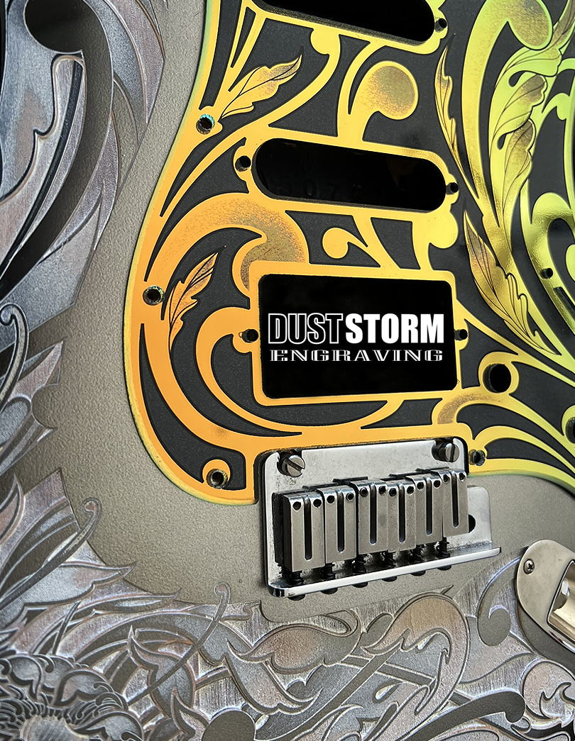 Client Supplied Fender Stratocaster Engraved with Our 1st Fender Design (Custom Pickguard and Tremolo Cover Included)