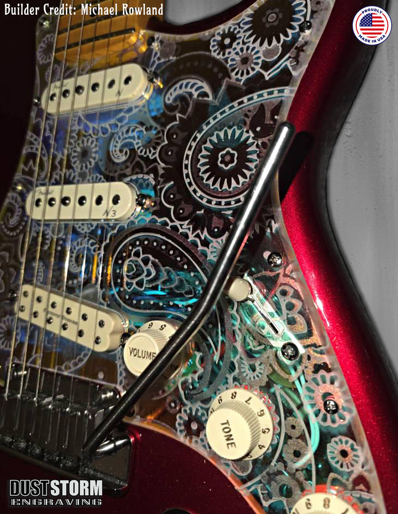 Paisley Pickguard & Free Tremolo Cover Engraved Iridescent Rainbow Acrylic Mirror for Fender Stratocaster SSS, HSS, HSH Setups Available