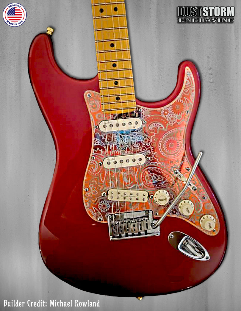 Paisley Pickguard & Free Tremolo Cover Engraved Iridescent Rainbow Acrylic Mirror for Fender Stratocaster SSS, HSS, HSH Setups Available