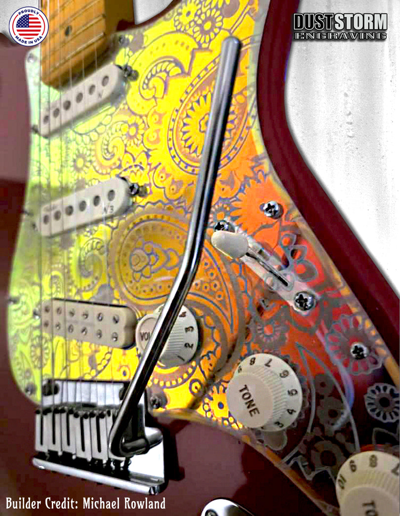 Paisley Pickguard & Free Tremolo Cover Engraved Iridescent Rainbow Acrylic Mirror for Fender Stratocaster SSS, HSS, HSH Setups Available