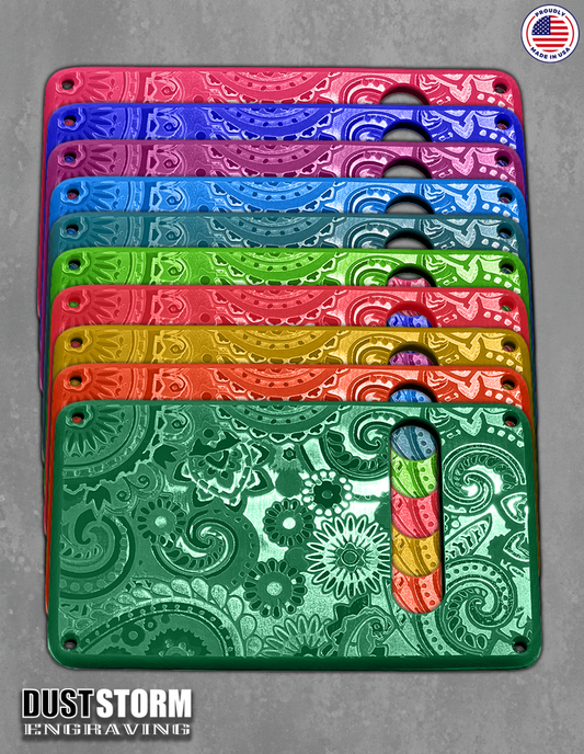 Engraved Paisley Tremolo Cover in Glossy Acrylic 10 Solid Color Choices for PRS Silver Sky