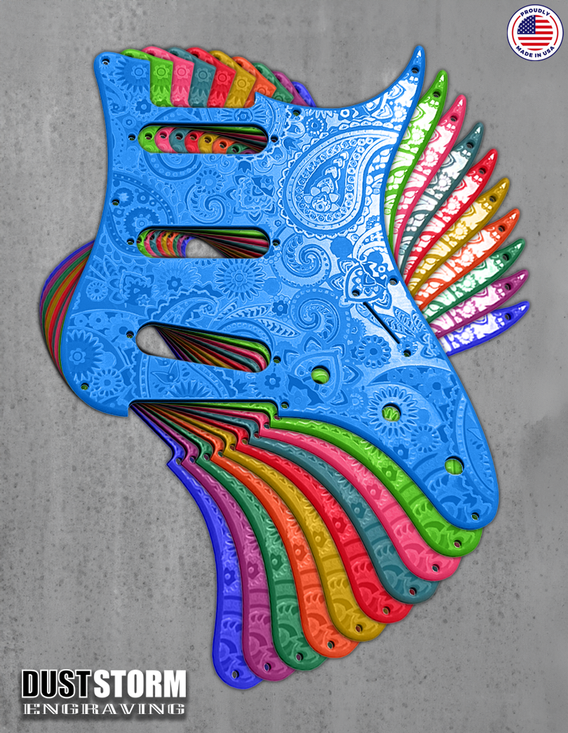 Paisley Pickguard Tremolo Cover Set for PRS Silver Sky - Engraved Acrylic - 10 Solid Color Choices