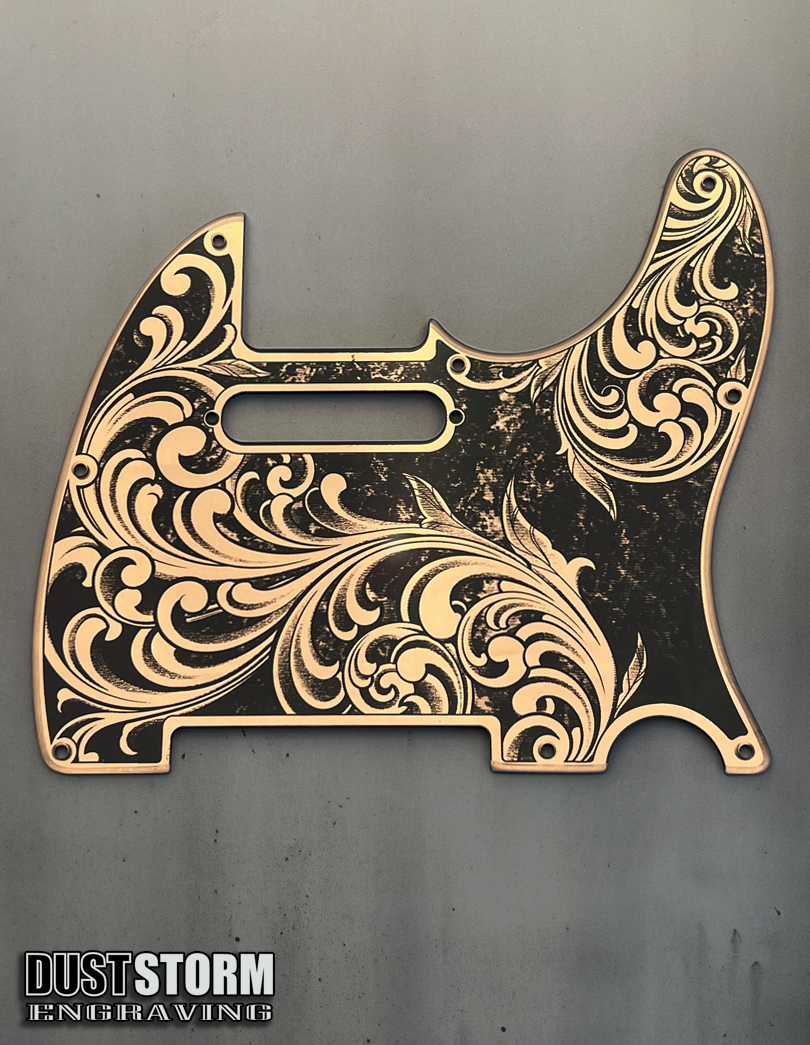 Engraved 8 Hole Pickguard for Fender Telecaster in Copper Acrylic Mirror American/Mexican Tele Guitar Scratch Plate Standard or Humbucker Cut Available