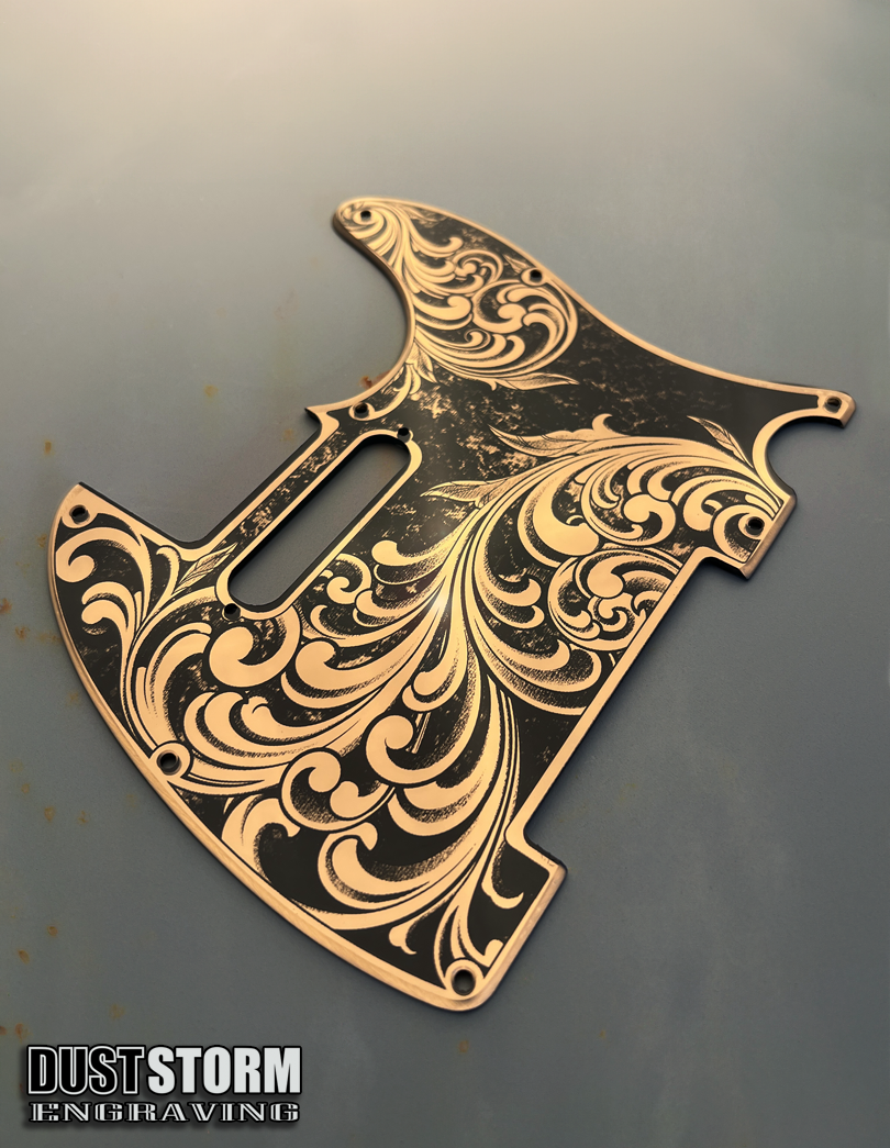 Engraved 8 Hole Pickguard for Fender Telecaster in Copper Acrylic Mirror American/Mexican Tele Guitar Scratch Plate Standard or Humbucker Cut Available