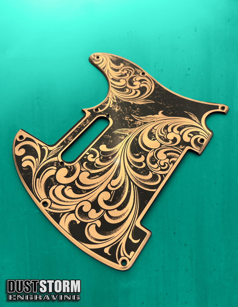 Engraved 8 Hole Pickguard for Fender Telecaster in Copper Acrylic Mirror American/Mexican Tele Guitar Scratch Plate Standard or Humbucker Cut Available