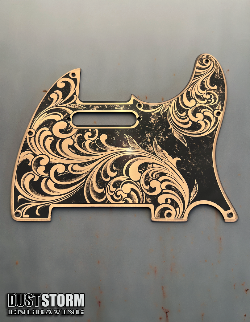 Engraved 8 Hole Pickguard for Fender Telecaster in Copper Acrylic Mirror American/Mexican Tele Guitar Scratch Plate Standard or Humbucker Cut Available