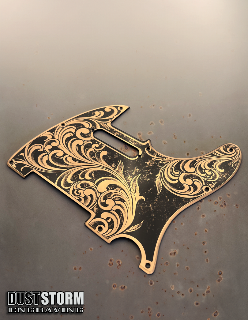 Engraved 8 Hole Pickguard for Fender Telecaster in Copper Acrylic Mirror American/Mexican Tele Guitar Scratch Plate Standard or Humbucker Cut Available