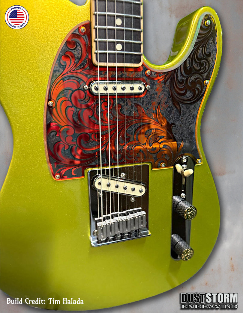 Engraved 8 Hole Pickguard for Fender Telecaster in Iridescent Gold Patina Acrylic Mirror American/Mexican Tele Guitar Scratch Plate Standard or Humbucker Cut Available
