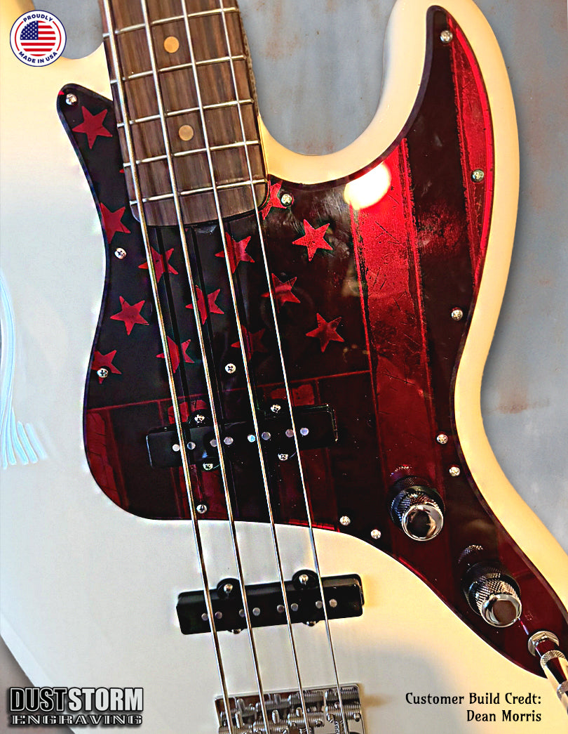 American Flag Pickguard -for Fender Jazz Bass - Red Acrylic Mirror