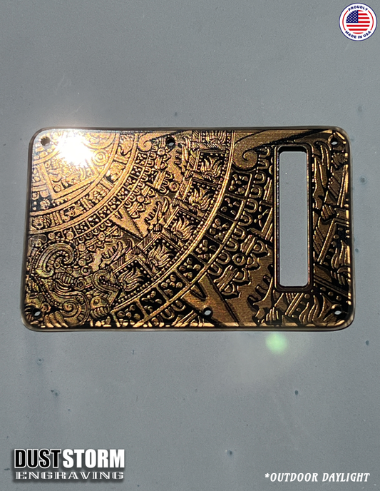 Mayan Calendar Tremolo Cover for Fender Stratocaster Dark Copper Acrylic Mirror