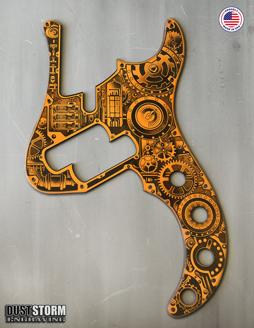 Dingwall SP1 Laser Engraved Steampunk Pickguard in Burnt Orange Acrylic Mirror