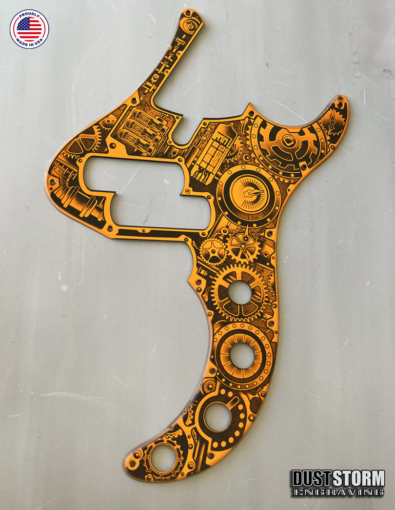 Dingwall SP1 Laser Engraved Steampunk Pickguard in Burnt Orange Acrylic Mirror