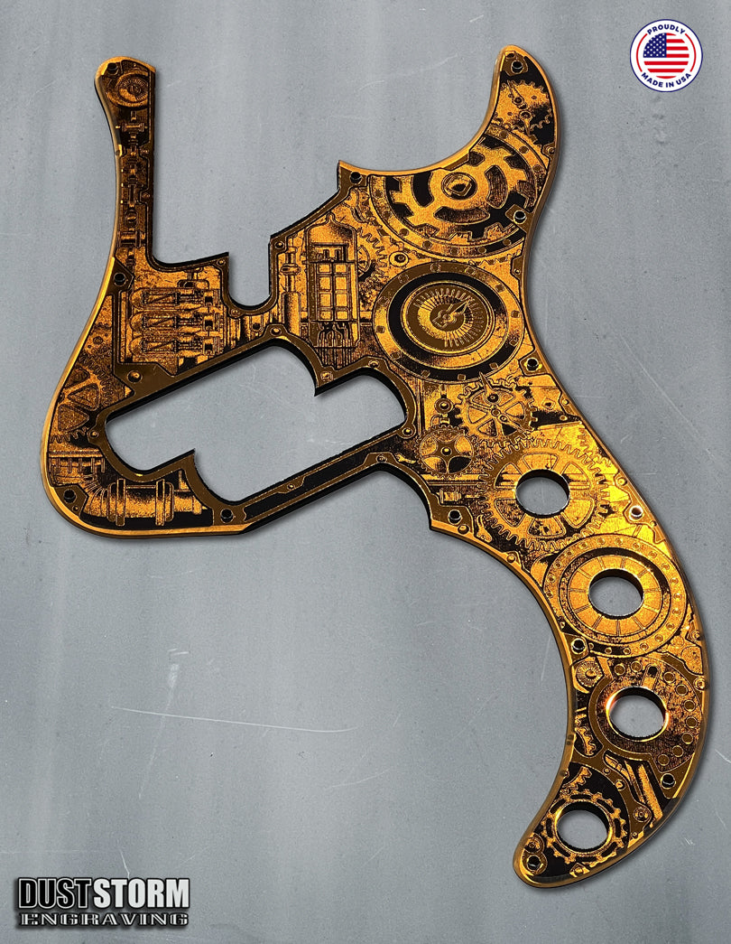 Dingwall SP1 Laser Engraved Steampunk Pickguard in Burnt Orange Acrylic Mirror