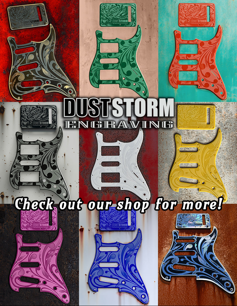 Custom Laser Engraved White Fender Strat Style Guitar Body with Glossy Orange Acrylic Pickguard and Tremolo Cover HSH, HSS, SSS Setups Available