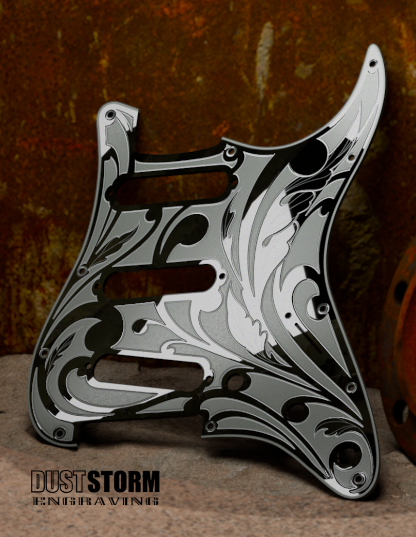 Black Sparkle XGP Stratocaster Style Laser Engraved Guitar Body with Solid Black Acrylic Pickguard and Tremolo Cover HSH, HSS, SSS Setups Available