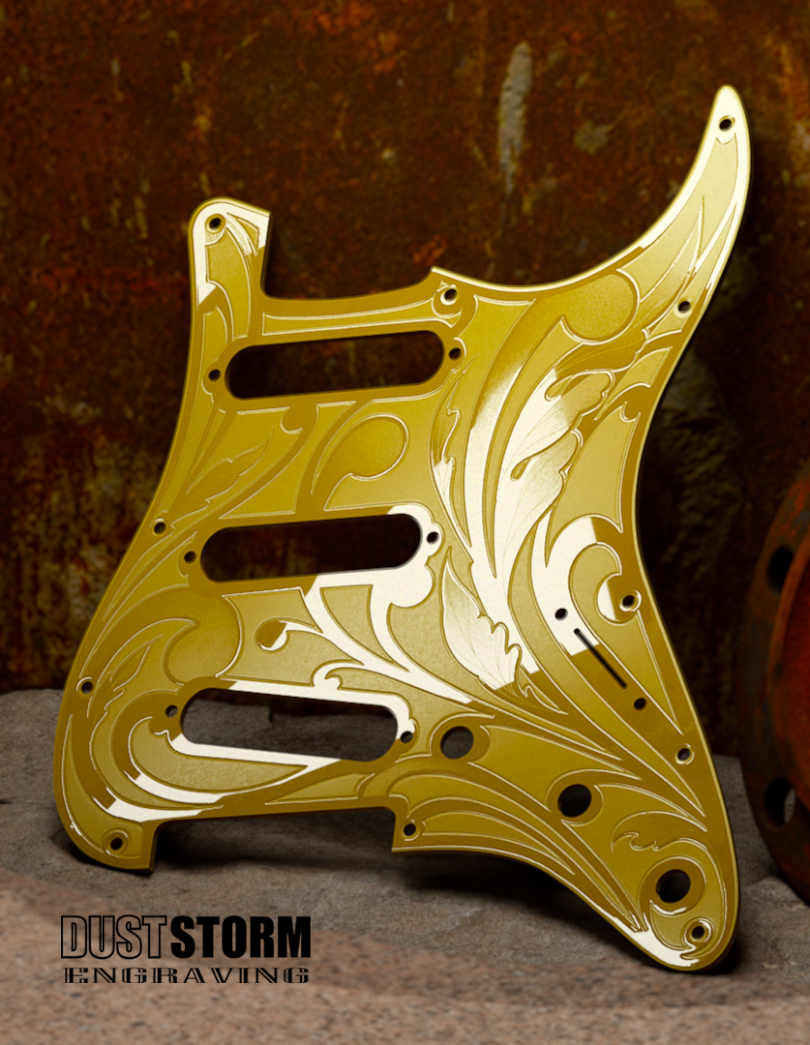 Custom Laser Engraved White Fender Strat Style Guitar Body with Glossy Yellow Acrylic Pickguard and Tremolo Cover HSH, HSS, SSS Setups Available